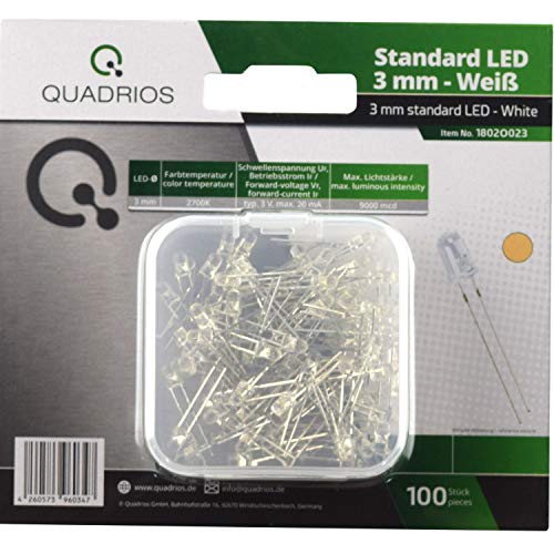Quadrios GmbH Standard-LED-Set Warm-Weiß 3 mm Leuchtdioden und Dokumentation (100 Stück) von QUADRIOS