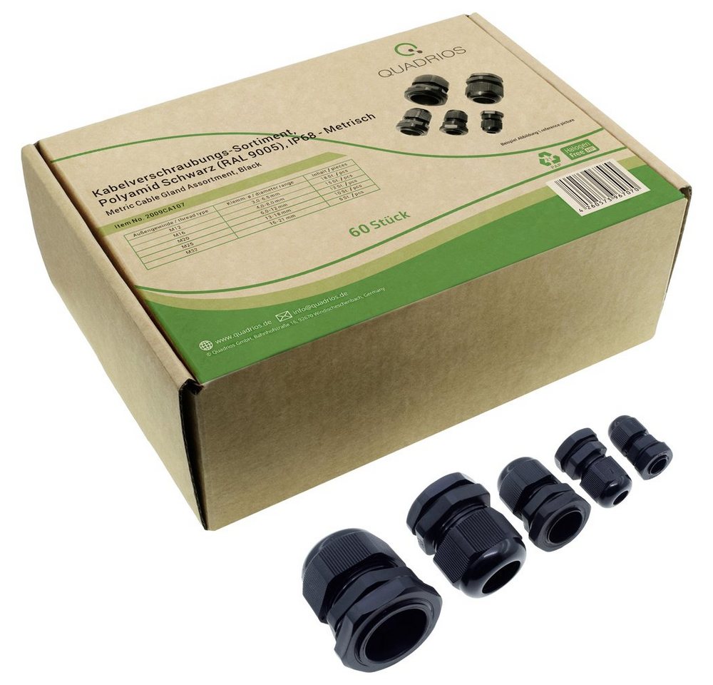 Quadrios Kabelverbinder-Sortiment Quadrios 2009CA107 Kabelverschraubung Sortiment PA66 Schwarz (RAL 9, 2009CA107 von Quadrios