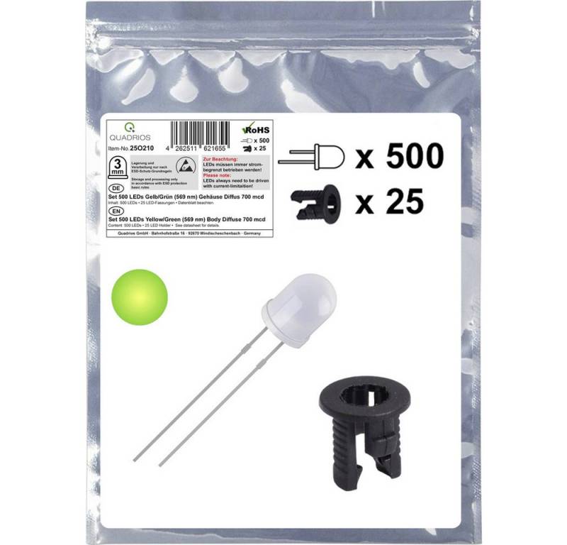 Quadrios LED-Leuchtmittel Quadrios 25O210 LED-Sortiment Gelb-Grün Rund 3 mm 700 mcd 20 mA 2.0 von Quadrios