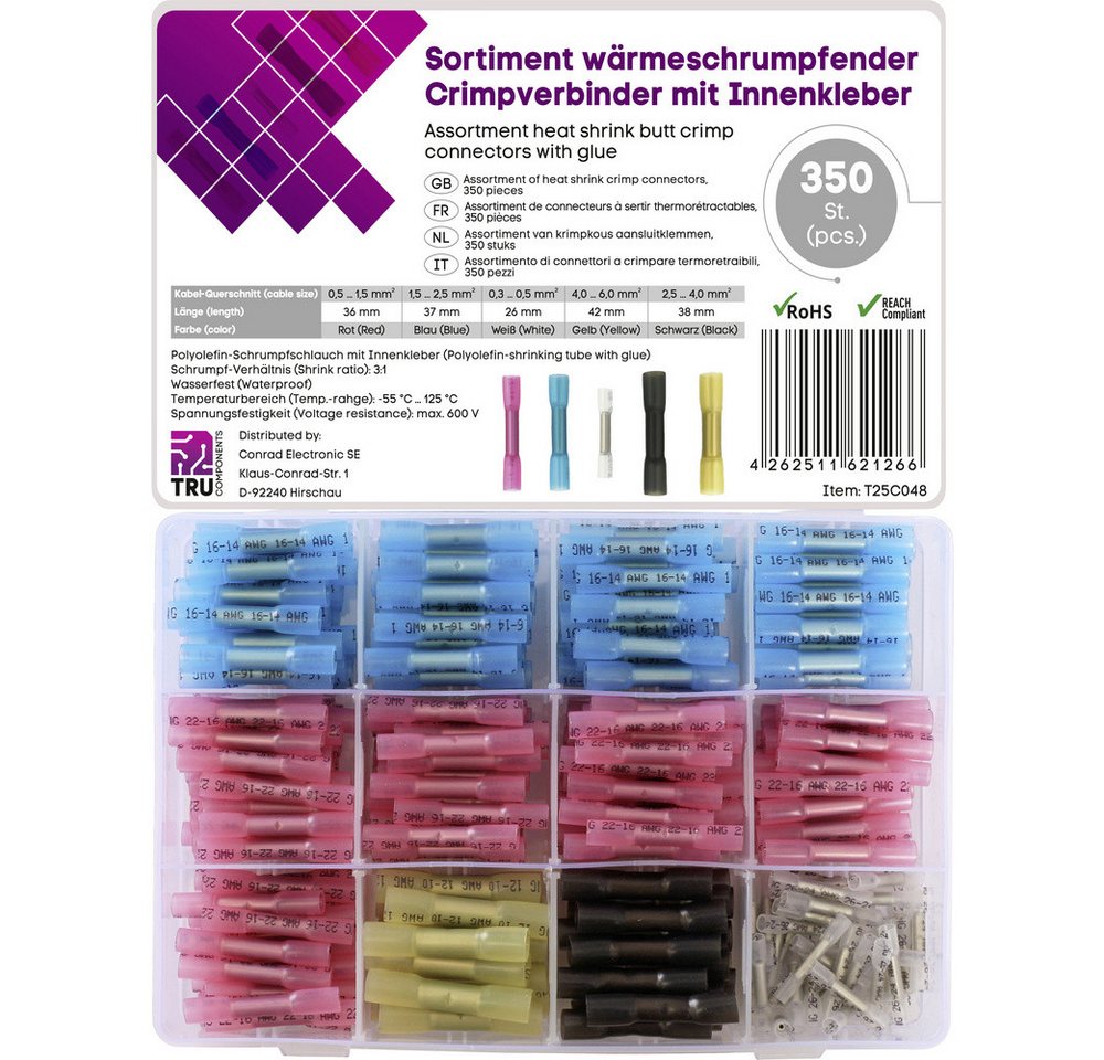 TRU COMPONENTS Stoßverbinder TRU COMPONENTS T25C048 Stoßverbinder mit Schrumpfschlauch 0.3 mm² 6.0, T25C048 TRU COMPONENTS Stoßverbinder TRU COMPONENTS T25C048 Stoßverbinder mit Schrumpfschlauch 0.3 mm² 6.0, T25C048 von TRU COMPONENTS