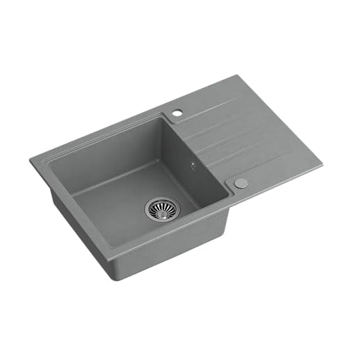 QUADRON Granitspüle Einbeckenspüle | Größe 78 x 50 x 20, Farbe: Grau & Stahl | PETER 111 Einzelbecken Küchenspüle | Granit Spülbecken | mit manuellem Siphon und Abtropffläche QUADRON Granitspüle Einbeckenspüle | Größe 78 x 50 x 20, Farbe: Grau & Stahl | PETER 111 Einzelbecken Küchenspüle | Granit Spülbecken | mit manuellem Siphon und Abtropffläche von Quadron