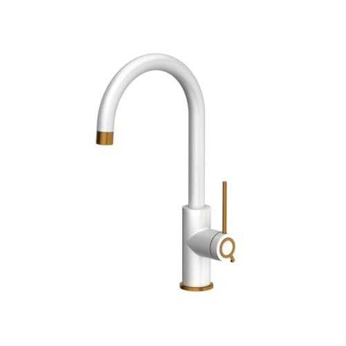 QUADRON JODIE Q LINE SLIM SteelQ, Küchenarmatur Mischbatterie 360°, Armatur Küche Edelstahl, QFix-Funktion, Farbe: Weiß, Höhe: 35,5 cm, Wasserhahn für Küche, Kopfteil: Keramik, Kupfer-PVD-Finish von Quadron