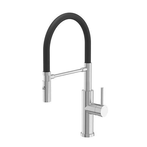 QUADRON Küchenarmatur ANDY SteelQ Mischbatterie 360°, Farbe: Stahl, Höhe: 46 cm QFix-Funktion, Drehung- Wasserhahn für Küche aus Edelstahl, Kopfteil: Keramik, Armatur Küchenspüle, Schwarz -Finish von Quadron