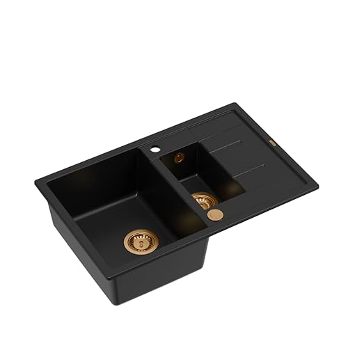 QUADRON Spülbecken Granit Granitspüle | Größe 78 x 50 x 22 cm, Farbe: Pure Carbon + Kupfer Pvd | MORGAN 116 Küchenspüle Doppelbecken-Spüle | Doppelbecken Küchenspüle mit Abtropffläche | mit Hahnloch QUADRON Spülbecken Granit Granitspüle | Größe 78 x 50 x 22 cm, Farbe: Pure Carbon + Kupfer Pvd | MORGAN 116 Küchenspüle Doppelbecken-Spüle | Doppelbecken Küchenspüle mit Abtropffläche | mit Hahnloch von Quadron