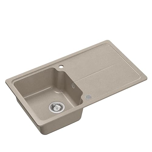 QUADRON Spülbecken NEAL 111 Granitspüle Küche, Größe: 86 x 50 x 20,5 cm, Beige, Küchenspüle Einbeckenspüle Set: Granitspüle + manuell Siphon + Abdeckkappe QUADRON Spülbecken NEAL 111 Granitspüle Küche, Größe: 86 x 50 x 20,5 cm, Beige, Küchenspüle Einbeckenspüle Set: Granitspüle + manuell Siphon + Abdeckkappe von Quadron