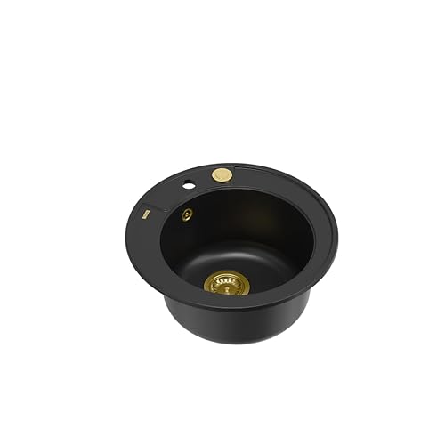 QUADRON Spülbecken Rund Spüle Küche Pure Carbon & Golden | Größe Ø 51 cm, Granit Granitspüle | MORGAN 210 Einbauspüle mit Hahnloch | Einbeckenspüle Einzelbecken Küchenspüle | Einzelbecken-Spüle QUADRON Spülbecken Rund Spüle Küche Pure Carbon & Golden | Größe Ø 51 cm, Granit Granitspüle | MORGAN 210 Einbauspüle mit Hahnloch | Einbeckenspüle Einzelbecken Küchenspüle | Einzelbecken-Spüle von Quadron