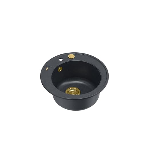 QUADRON Spülbecken Rund Spüle Küche Schwarz & Golden | Größe Ø 51 cm, Granit Granitspüle | MORGAN 210 Einbauspüle mit Hahnloch | Einbeckenspüle Einzelbecken Küchenspüle | Einzelbecken-Spüle QUADRON Spülbecken Rund Spüle Küche Schwarz & Golden | Größe Ø 51 cm, Granit Granitspüle | MORGAN 210 Einbauspüle mit Hahnloch | Einbeckenspüle Einzelbecken Küchenspüle | Einzelbecken-Spüle von Quadron
