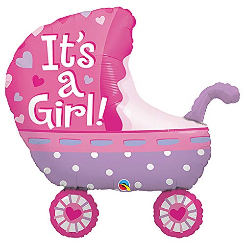 Qualatex Foil Balloon 043289 It's A It's A Girl Baby Stroller, 35", Multicolor von Qualatex