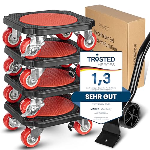 Der praktische Möbelroller mit BREMSEN – 4X Möbelgleiter und Möbeltransportrollen - Ideale Möbelrollen für mühelosen Transport – Hochwertiger Transportroller und Möbelheber für schwere Möbel von Qualicity