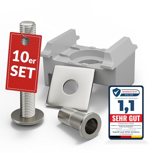 Qualinos 10x hochwertige Doppelstabmattenzaun Befestigung: Klemmplatte, Schraube, Nietmutter aus V2A und UV- stabilisierter Klemmbock, Farbe Silber/Verzinkt 9006. Klemmlasche und Zaunhalter Made in DE von Qualinos