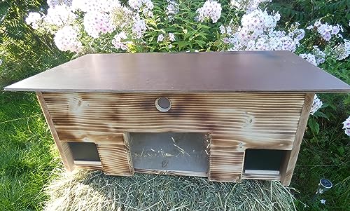 Igelfutterhaus mit Beobachtungsfenster 80cm x 40cm x 32cm Igelhotel 18mm Vollholz Witterungsbeständig Labyrintheingang easytouch-Rattenklappe (Edel geflammt, Mit Beobachtungsfenster und Boden) von Qualität aus Niederbayern ARBRIKADREX