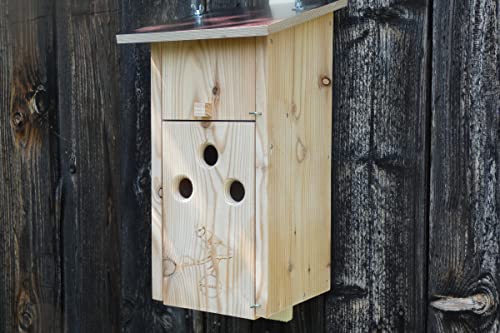 Premium Natur Lärchenholz Nistkasten unbehandelt nach Nabu, massives Vogelhaus Nisthilfe wetterfest 18mm stark verschraubt, mit Befestigungsmaterial (Baumschonende Alunägel) (Nistkasten Kamera) von Qualität aus Niederbayern ARBRIKADREX