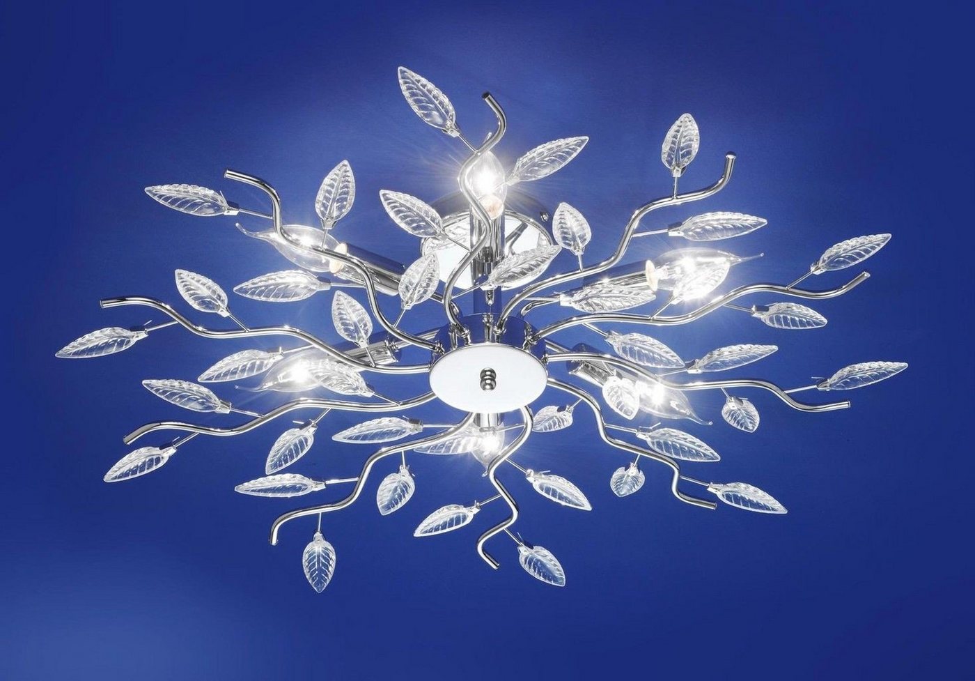 B-LEUCHTEN LED Aufbaustrahler Deckenleuchte 6 Flammig Kristallglas Chrom Glanz Ø 74cm von B-LEUCHTEN