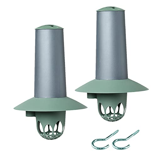 Vogelfutterstation, Meisenknödelhalter, Futterspender, Futtersäule 2er-Set in der Farbkombination GRÜN-GRAU mit Schraubhaken von Quality-Collection