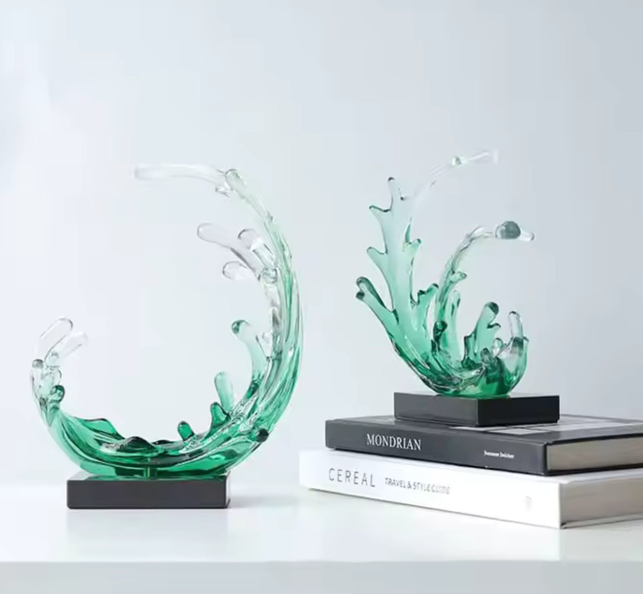 Quality Elegance Dekoobjekt 2er-Set Wellen-Skulpturen aus klarem Resin (Set, 2tlg) von Quality Elegance