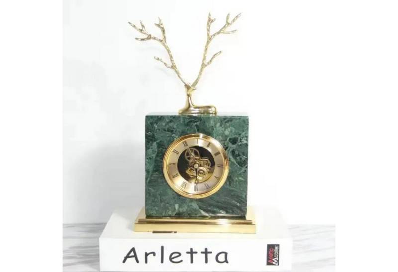 Quality Elegance Dekoobjekt Goldene Hirschkopf-Tischuhr mit Marmorsockel (2 St) von Quality Elegance