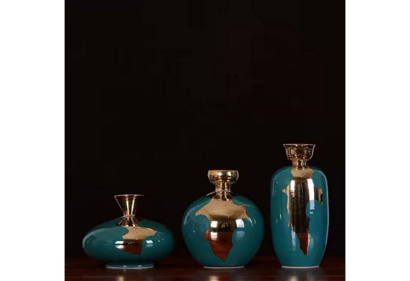 Quality Elegance Dekovase Keramikvasen-Set in Grün mit Goldakzenten – Modern & Luxuriös (3 St., 3 Tlg), Luxus Vase Set von Quality Elegance