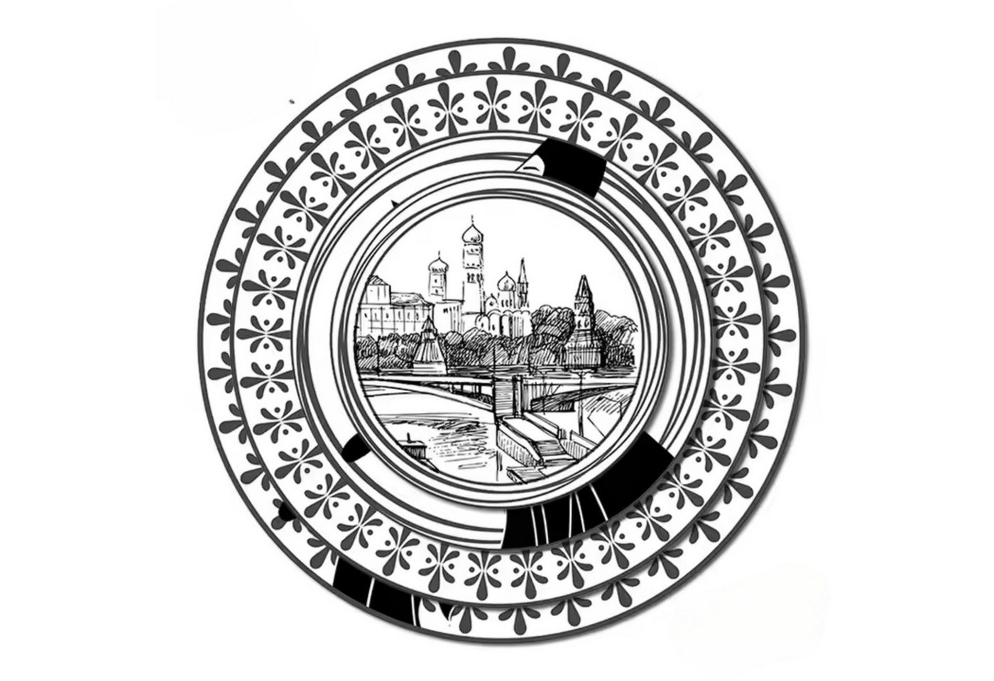 Quality Elegance Speiseteller Schwarz-Weiß mit Retro-Dame & Altstadt-Motiv, Fine Bone China, (4 St), 45 % Knochenasche von Quality Elegance
