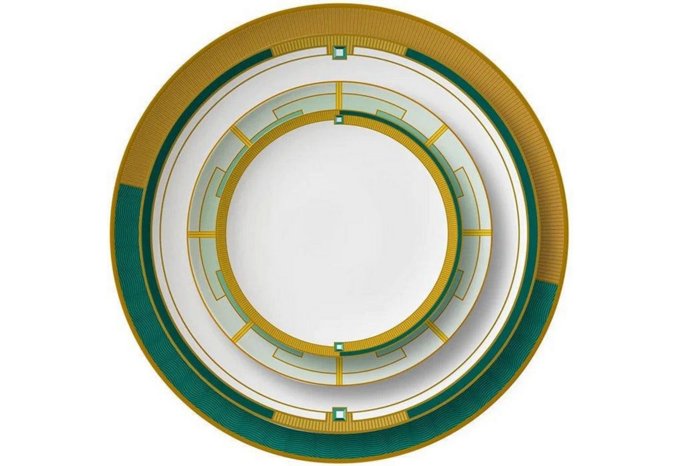 Quality Elegance Teller-Set Luxuriöses Green & Yellow Circular Bone China Geschirrset Quality Elegance Teller-Set Luxuriöses Green & Yellow Circular Bone China Geschirrset von Quality Elegance