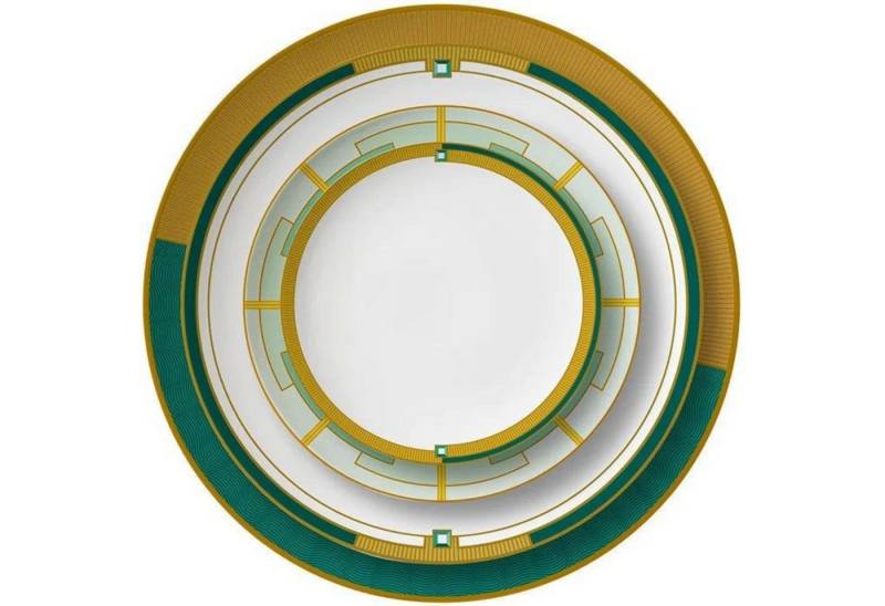 Quality Elegance Teller-Set Luxuriöses Green & Yellow Circular Bone China Geschirrset Quality Elegance Teller-Set Luxuriöses Green & Yellow Circular Bone China Geschirrset von Quality Elegance
