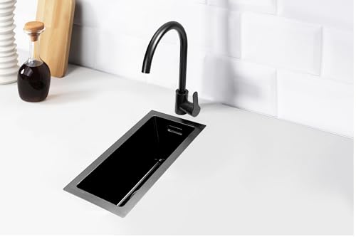 Nurion Spüle Schwarz Metall 16.5 x 38.5 - Küchenspüle - Küchenspülen - Küchenwaschbecken - ohne Hahnloch Edelstahl von Quality Heating