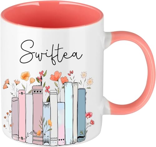 QualityLife Swiftea Kaffeetasse für Sänger-Fans, Teetasse für Sänger-Fans, Damen und Mädchen, Geschenke für Fans, Merchandise Rosa und Weiß (325 ml, Weiß) von QualityLife
