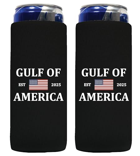QualityPerfection Schlanke Dosenkühlerhülsen (2 Stück) isoliert, Bier-/Energy-Drink-Premium-Neopren, 4 mm Dicke, Thermokühler für 340 ml dünne Getränkedosenabdeckungen (Gulf of America) von QualityPerfection