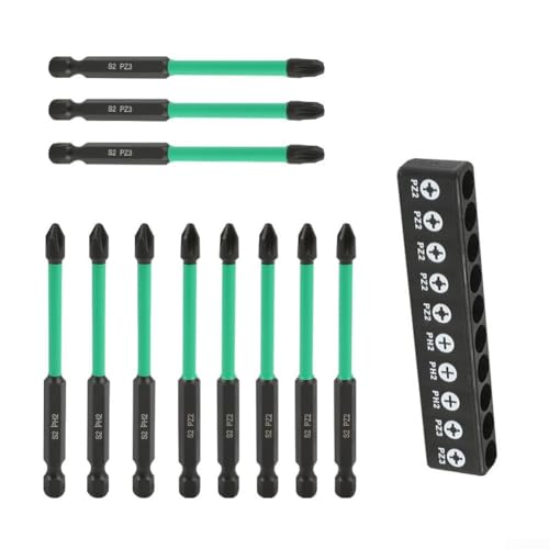 10-teiliges magnetisches Schraubendreher-Bit-Set, kompatibel mit elektrischen Schraubendrehern, 1/4-Zoll-Sechskantschaft, inkl. für PZ2, PZ3, PH2 Bits aus legiertem Stahl mit rutschfestem Design (90 von Qualoramall