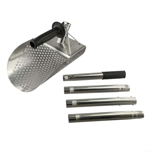 Edelstahl-Sandschaufel für Metalldetektion, Strand, 3/4-Abschnitt, abnehmbarer langer Griff, 102 - 115 cm, professionelles Metalldetektor-Zubehör für Strand-Schatzsuche (4 Abschnitte) von Qualoramall