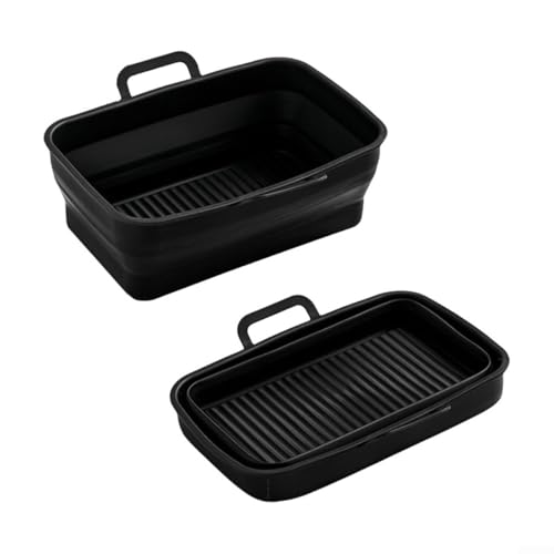 Qualoramall Air Fryer Basket 2Pcs Silicone Air Fryer Liner Foldable Non-Stick Oil Drain Insert Reusable Heat Resistant Cooking Tray Basket for DZ201410 Rectangular Models (Black) von Qualoramall