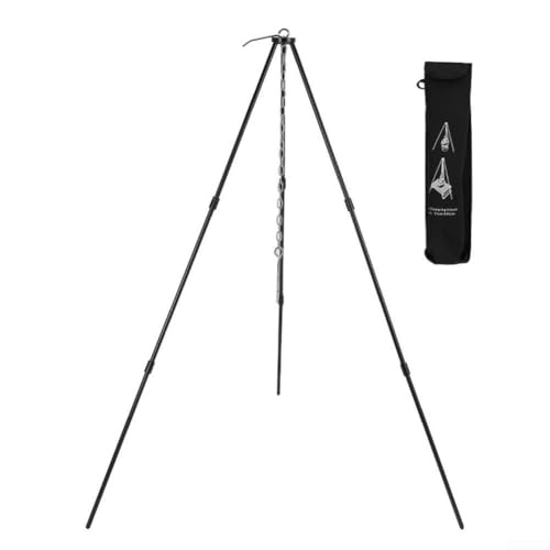 Qualoramall Camping-Stativ Camping Kochen Ofen Stativ Einstellbar Grill Stativ Herd Lagerfeuer Grill Ständer Stativ Kochen Laterne Stativ für Wandern Picknick BBQ Garten (Schwarz) von Qualoramall