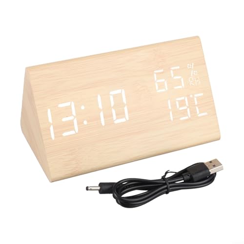 Qualoramall Digitaler Wecker aus Holz, Nachttischwecker, Schlafzimmeruhren mit Temperatur- und Feuchtigkeitsanzeige, 12/24 Stunden, USB-batteriebetrieben für Zuhause, Schlafzimmer, Wohnzimmer von Qualoramall