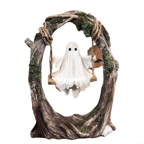 Qualoramall Halloween Geister schwingende Ornamente Harz Interaktive schwingende Geister Statue Halloween Dekoration Gho-st Gruselige Tischstatue für Fenster Wohnzimmer Schreibtisch Schweller von Qualoramall
