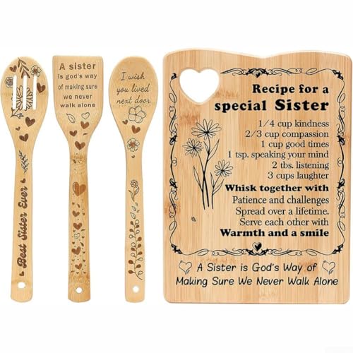 Qualoramall Holz Schneidebretter Set Natur Hartholz Herz Schneidebrett Küche Set Rutschfestes Schneidebrett mit Holzlöffeln Schaufel für Gemüse Fleisch Servieren von Qualoramall