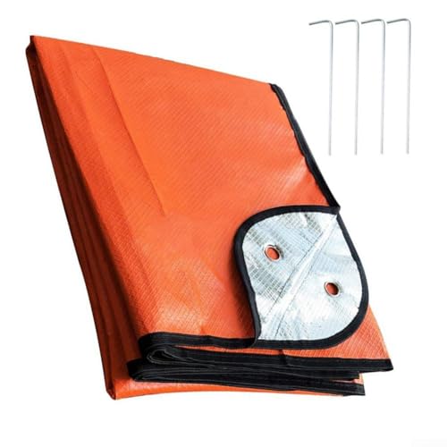 Qualoramall Outdoor Camping Survival Blanket Insulated Thermal Reflective Tarp Waterproof Non-Woven Fabric Emerg-ency Shelter with Corner Holes for Hiking Hunting Beach Park Use(Orange) von Qualoramall