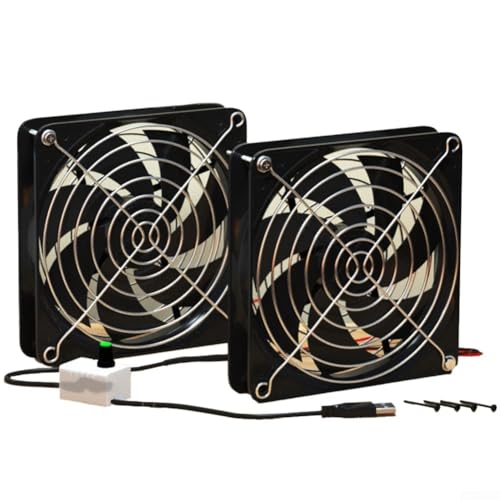 Qualoramall SB-betriebener 5 V verstellbarer Abluftventilator für Hühnerställe, Haustierhäuser und Dunstabzugshauben (12 cm Doppelventilator) von Qualoramall