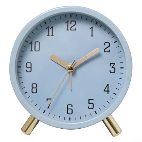Runder Quarzwecker mit leisem Mechanismus, Metallzeiger, weichem Nachtlicht und stabiler Halterung für Zuhause und Büro (blau) von Qualoramall