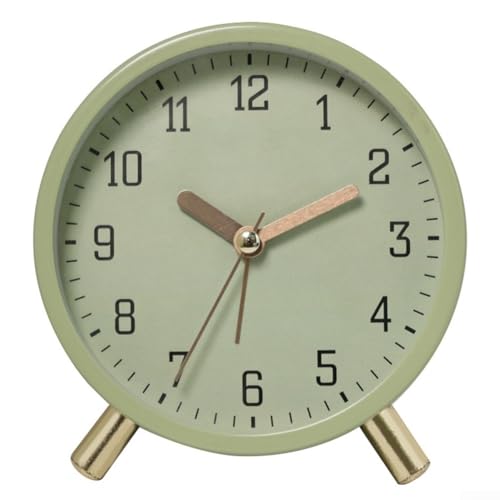 Runder Quarzwecker mit leisem Mechanismus, Metallzeiger, weichem Nachtlicht und stabiler Halterung für Zuhause und Büro (grün) von Qualoramall
