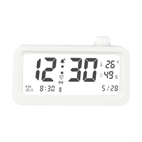 Wecker mit Lichtsensor für automatische Helligkeitsanpassung, LCD-Display mit Zeit, Temperatur und Luftfeuchtigkeit, mehreren Alarmen und One-Touch-Schlummerfunktion (weiß) von Qualoramall