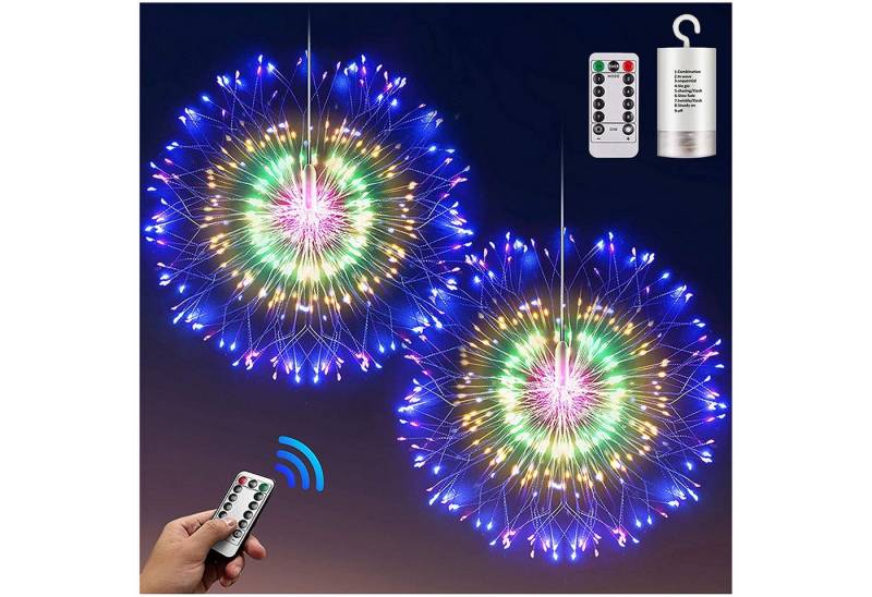 Qualra LED-Lichterkette 200LEDs Feuerwerk Lichterkette Batterie 8 Modi Hängend Fernbedienung, Wasserdicht Draußen Weihnachtsdekoration von Qualra
