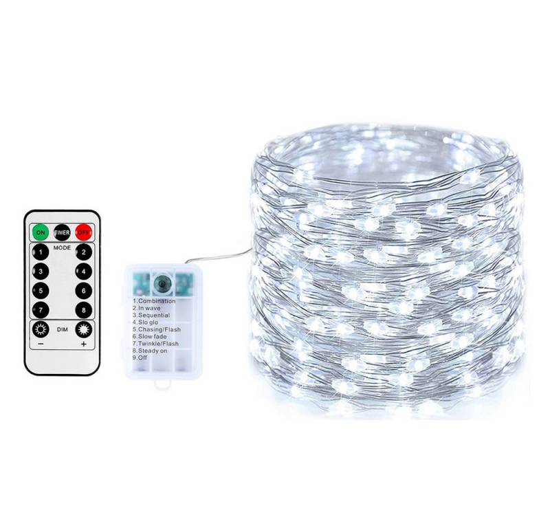 Qualra Lichterkette 50-100LEDs Lichterkette Kupferdraht Batterie Wasserdicht 5/10M, 8 Modi Fernbedienungs Timer für Weihnachtsdeko, Innen, Außen. von Qualra