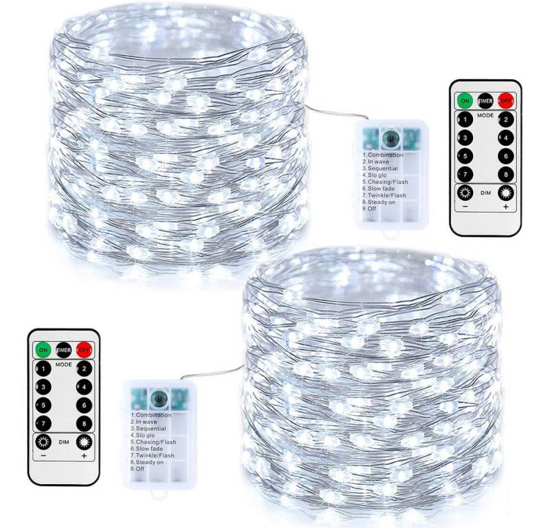 Qualra Lichterkette 50-100LEDs Lichterkette Kupferdraht Batterie Wasserdicht 5/10M, 8 Modi Fernbedienungs Timer für Weihnachtsdeko, Innen, Außen. von Qualra