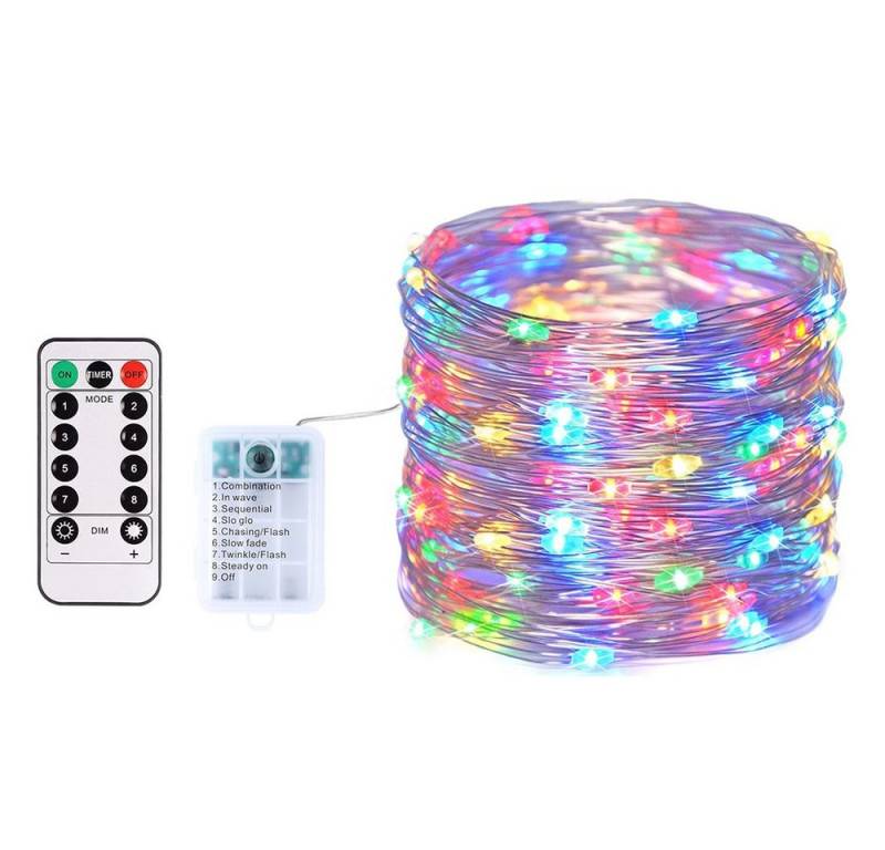 Qualra Lichterkette 50-100LEDs Lichterkette Kupferdraht Batterie Wasserdicht 5/10M, 8 Modi Fernbedienungs Timer für Weihnachtsdeko, Innen, Außen. von Qualra