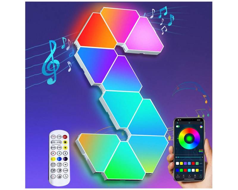 Qualra LED Dekolicht WLAN/Bluetooth Dreieck LED Panels Gaming Beleuchtung Wandbeleuchtung, Bluetooth-APP, Gaming Room Deko Musik & Bildschirm Sync von Qualra