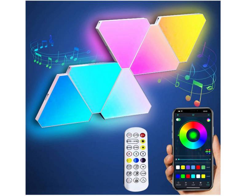 Qualra LED Dekolicht WLAN/Bluetooth Dreieck LED Panels Gaming Beleuchtung Wandbeleuchtung, WIFI-APP, Gaming Room Deko Musik & Bildschirm Sync von Qualra