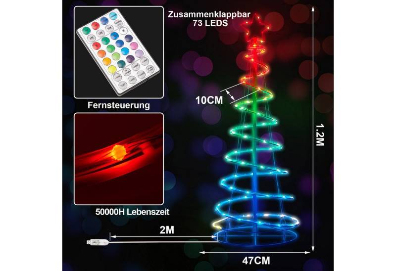 Qualra Künstlicher Weihnachtsbaum Weihnachtsbeleuchtung Künstlicher Baumdekor Spiralförmiges Baumlicht, Faltbar Fernbedienung Timer 8 Funktion von Qualra