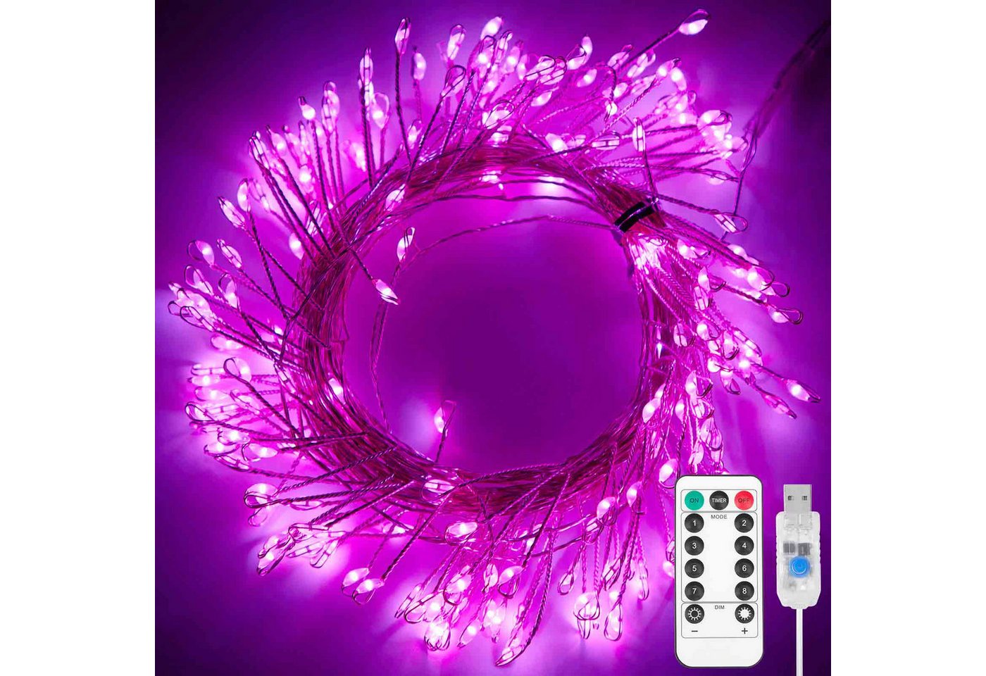 Qualra LED-Lichterkette 100/200LEDs Cluster Lichterkette USB Kupferkabel Feuerwerkskörper, 3/6m Dimmer mit Fernbedienung Wasserdicht Timer Weihnachtslichterkette Qualra LED-Lichterkette 100/200LEDs Cluster Lichterkette USB Kupferkabel Feuerwerkskörper, 3/6m Dimmer mit Fernbedienung Wasserdicht Timer Weihnachtslichterkette von Qualra