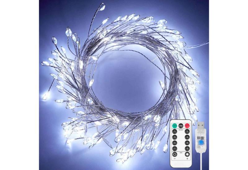 Qualra LED-Lichterkette 100/200LEDs Cluster Lichterkette USB Kupferkabel Feuerwerkskörper, 3/6m Dimmer mit Fernbedienung Wasserdicht Timer Weihnachtslichterkette von Qualra