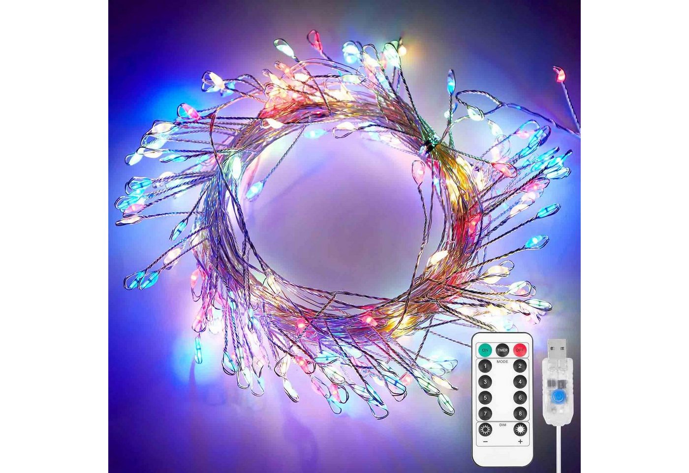 Qualra LED-Lichterkette 100/200LEDs Cluster Lichterkette USB Kupferkabel Feuerwerkskörper, 3/6m Dimmer mit Fernbedienung Wasserdicht Timer Weihnachtslichterkette Qualra LED-Lichterkette 100/200LEDs Cluster Lichterkette USB Kupferkabel Feuerwerkskörper, 3/6m Dimmer mit Fernbedienung Wasserdicht Timer Weihnachtslichterkette von Qualra