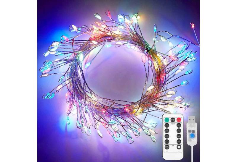 Qualra LED-Lichterkette 100/200LEDs Cluster Lichterkette USB Kupferkabel Feuerwerkskörper, 3/6m Dimmer mit Fernbedienung Wasserdicht Timer Weihnachtslichterkette von Qualra
